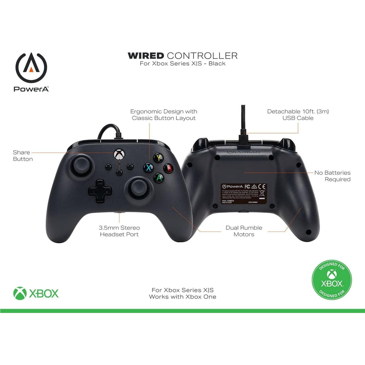 PowerA Wired Controller for Xbox Series X|S & Xbox One, Black
