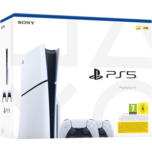 PlayStation 5 Slim Disc Console with Two DualSense Wireless Controllers