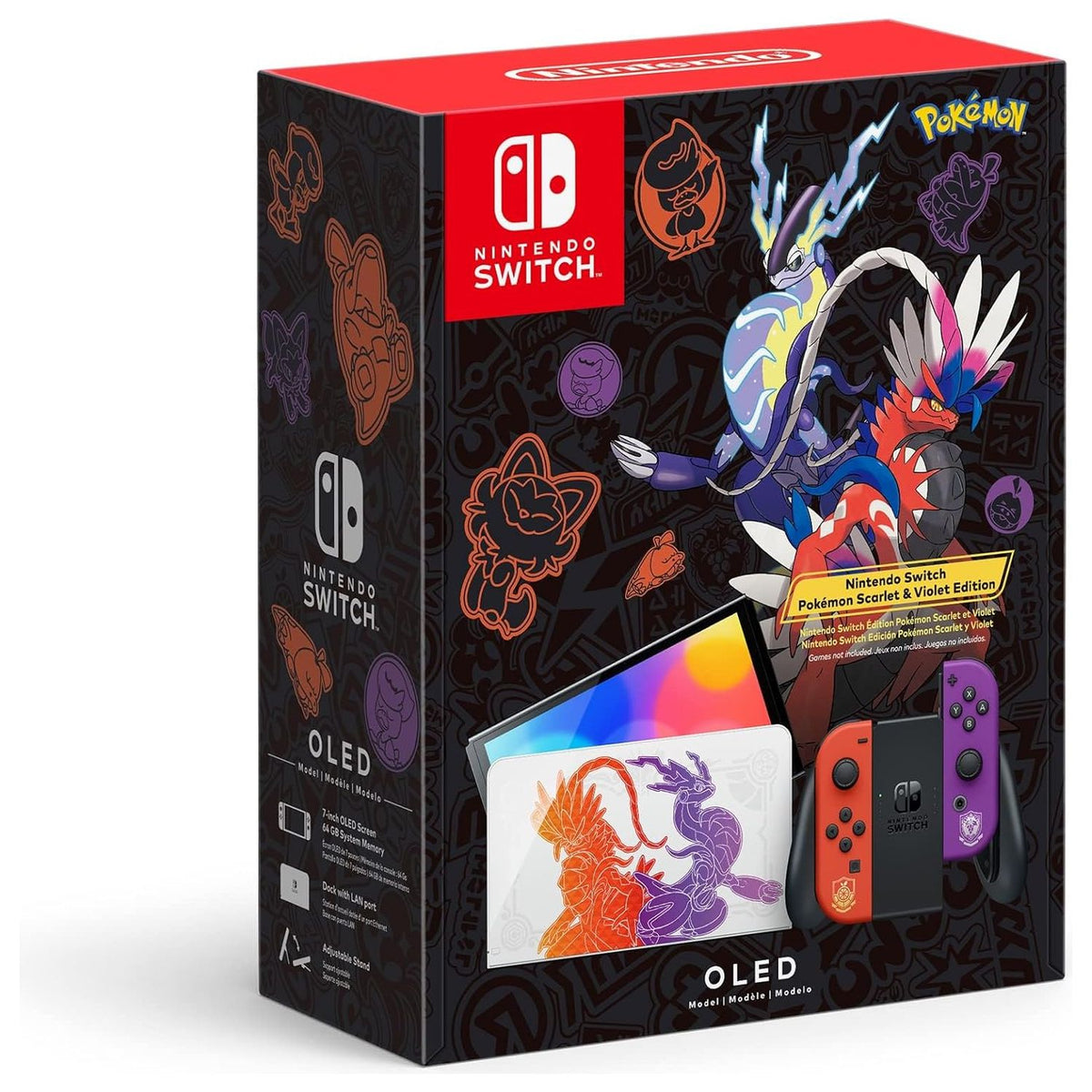 Switch Console, 64GB OLED Scarlet Violet + Red Purple Joy-Con