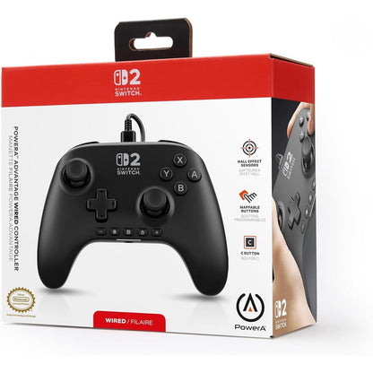 PowerA Advantage Wired Controller for Nintendo Switch 2 - Black, Officially Licensed, Hall Effects, Mappable Buttons, Pro Controller, C Button
