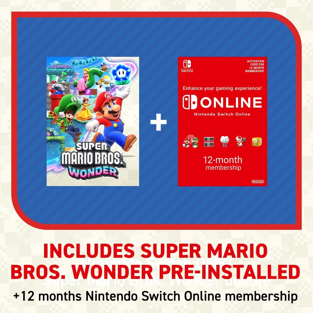 Nintendo Switch OLED (White) – Super Mario Bros. Wonder Pre-Installed + 12-Month Switch Online