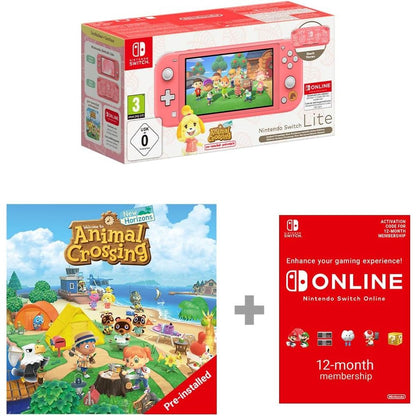 Nintendo Switch Lite Coral (Isabelle Aloha Edition) + Animal Crossing: New Horizons (Pre-Installed) + 12-Month Nintendo Switch Online Subscription