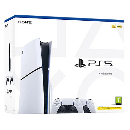 Sony PlayStation 5 Slim Disc Edition Console Bundle (PS5) – 1TB SSD, Disc Version, DualSense Wireless Controllers x2